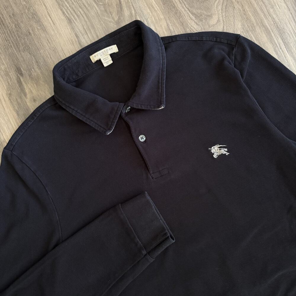 Burberry Brit Polo Shirt Men's Size L Black Cotton Long Sleeve Embroidered Logo